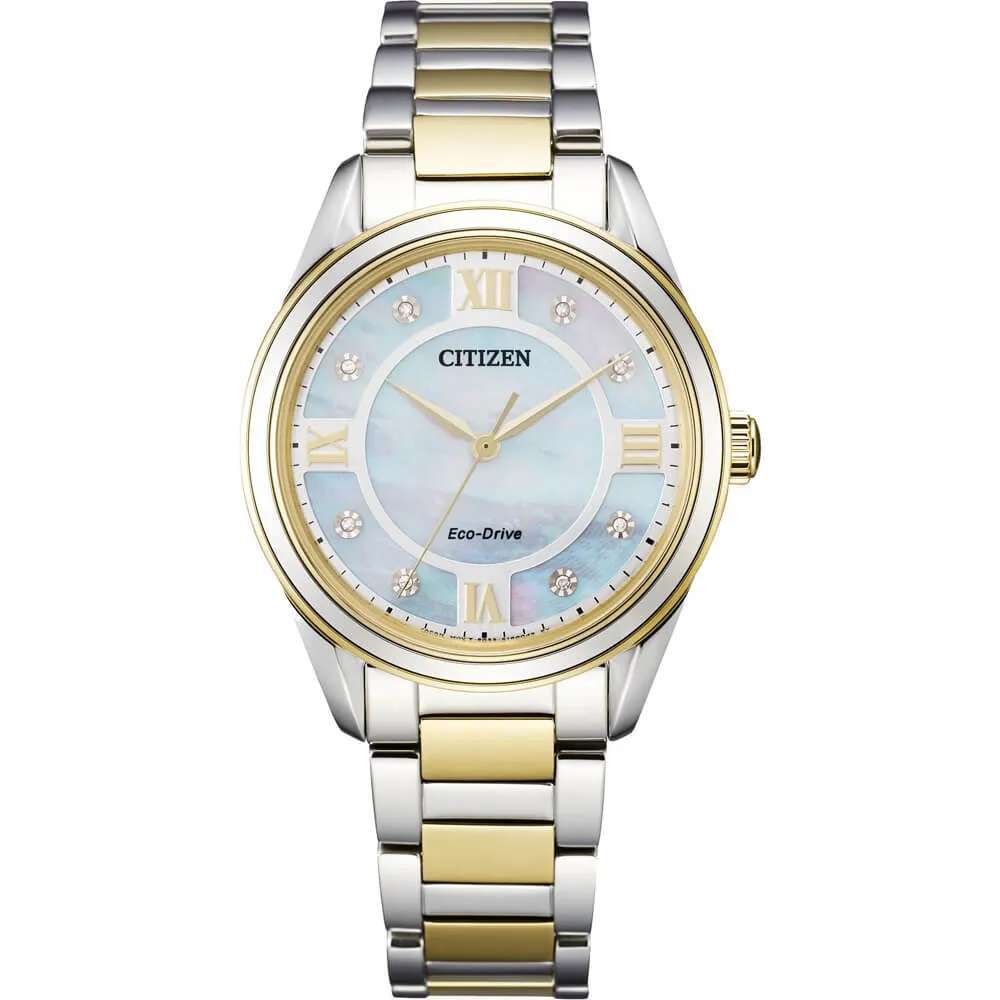 Citizen Arezzo Two-Tone White Dial Stainless Steel Women's Watch EM0874-57D