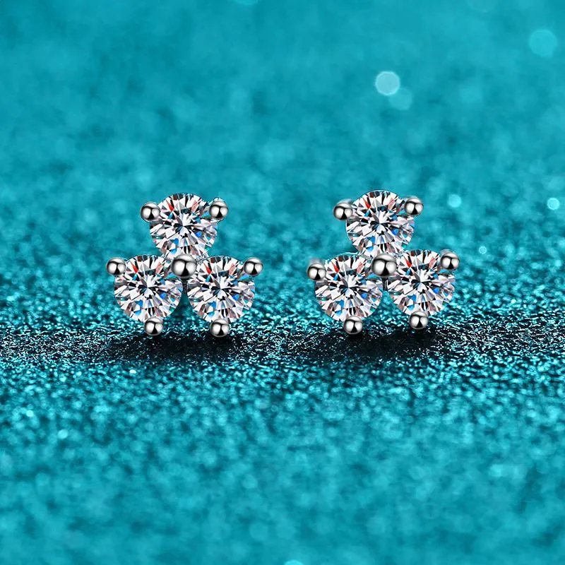 Clover Petal Moissanite Earrings Women Sterling Silver