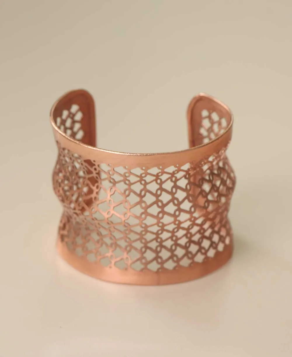 Copper Geometric Lattice Wide Cuff Bracelet