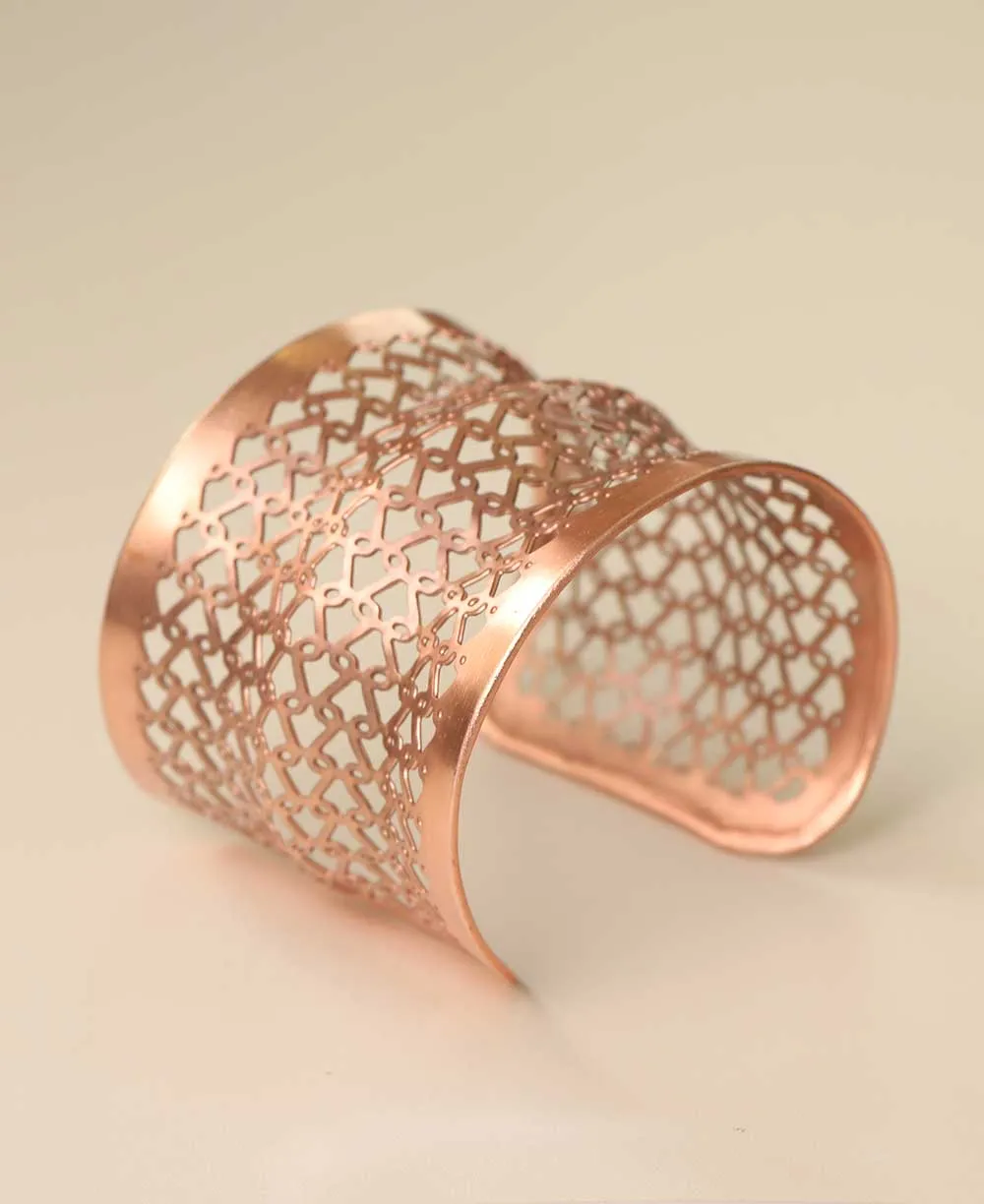 Copper Geometric Lattice Wide Cuff Bracelet