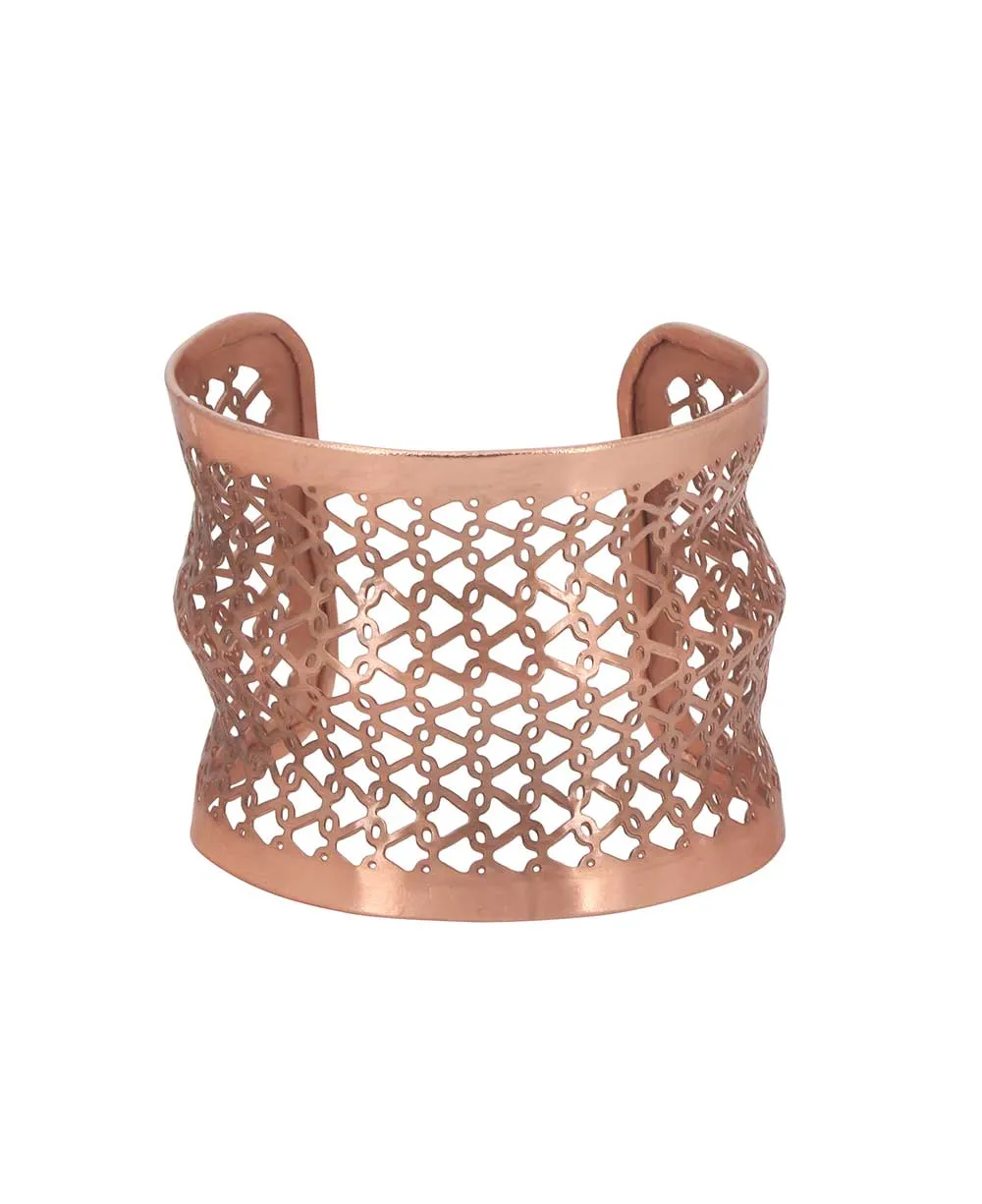 Copper Geometric Lattice Wide Cuff Bracelet