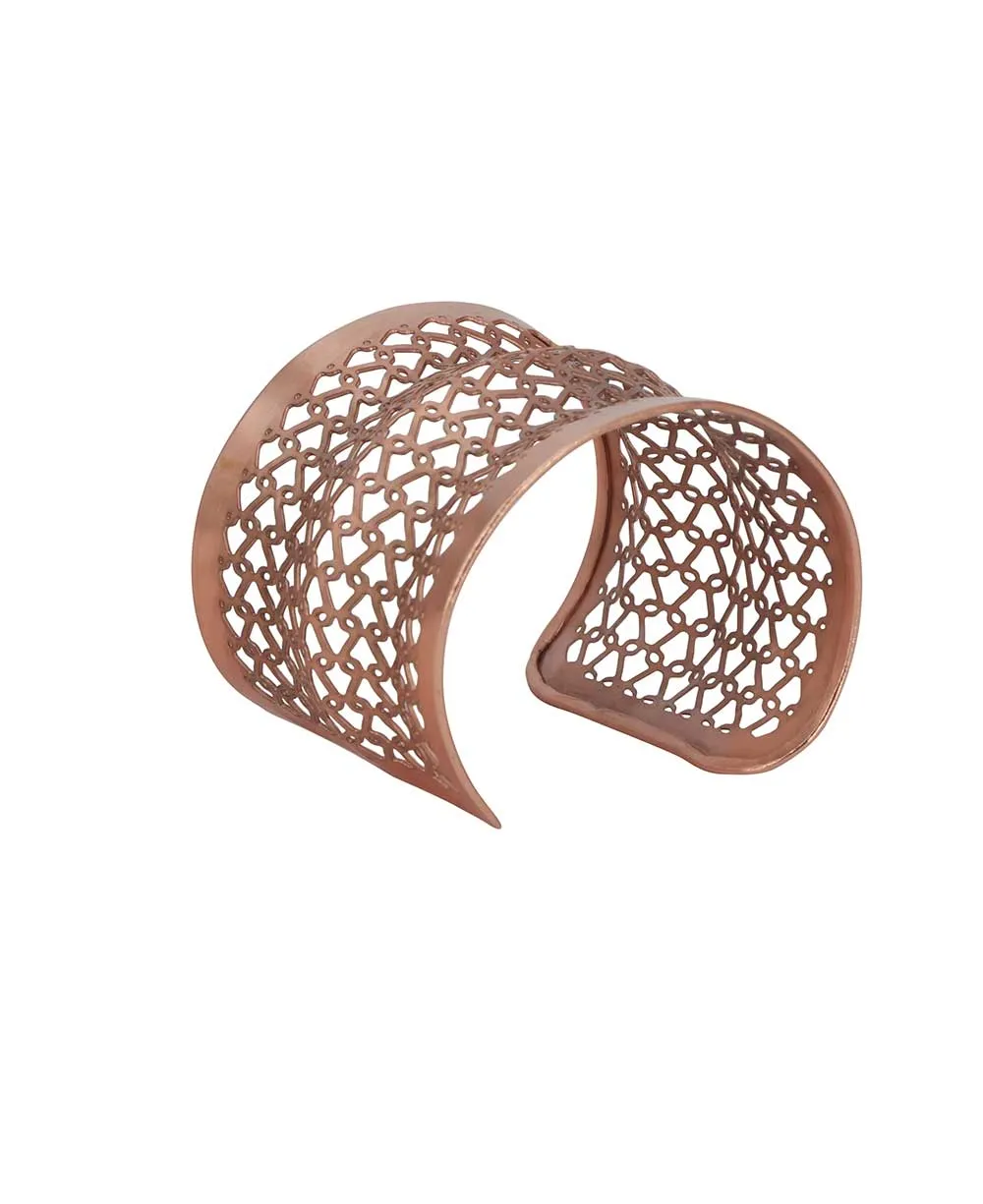 Copper Geometric Lattice Wide Cuff Bracelet