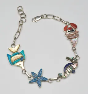 Crab, Fish, Seahorse & Starfish Link Bracelet