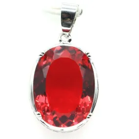 Created Red Ruby Solitaire Pendant Necklace 18"