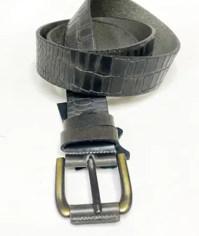 Crocodile Printed Leather Belt Grey