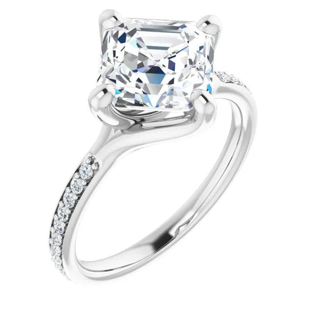 Cubic Zirconia Engagement Ring- The Ashanti (Customizable Asscher Cut Design featuring Thin Band and Shared-Prong Round Accents)