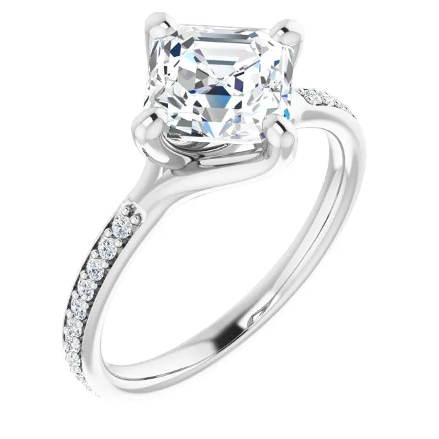 Cubic Zirconia Engagement Ring- The Ashanti (Customizable Asscher Cut Design featuring Thin Band and Shared-Prong Round Accents)