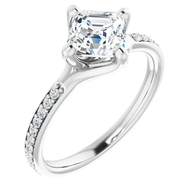 Cubic Zirconia Engagement Ring- The Ashanti (Customizable Asscher Cut Design featuring Thin Band and Shared-Prong Round Accents)