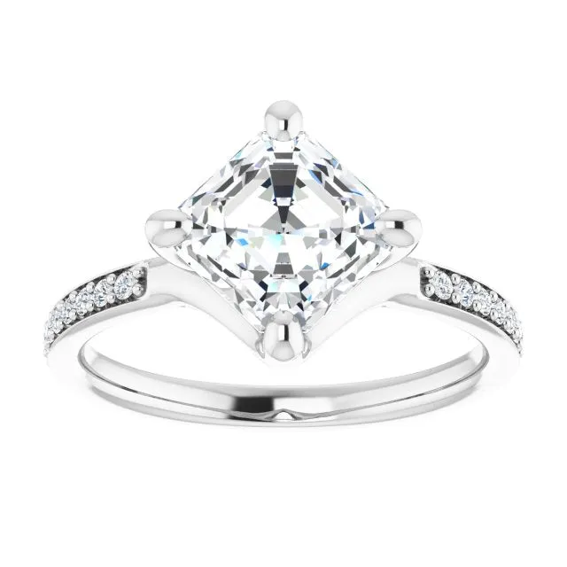 Cubic Zirconia Engagement Ring- The Ashanti (Customizable Asscher Cut Design featuring Thin Band and Shared-Prong Round Accents)