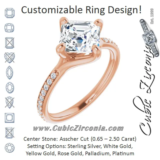 Cubic Zirconia Engagement Ring- The Ashanti (Customizable Asscher Cut Design featuring Thin Band and Shared-Prong Round Accents)