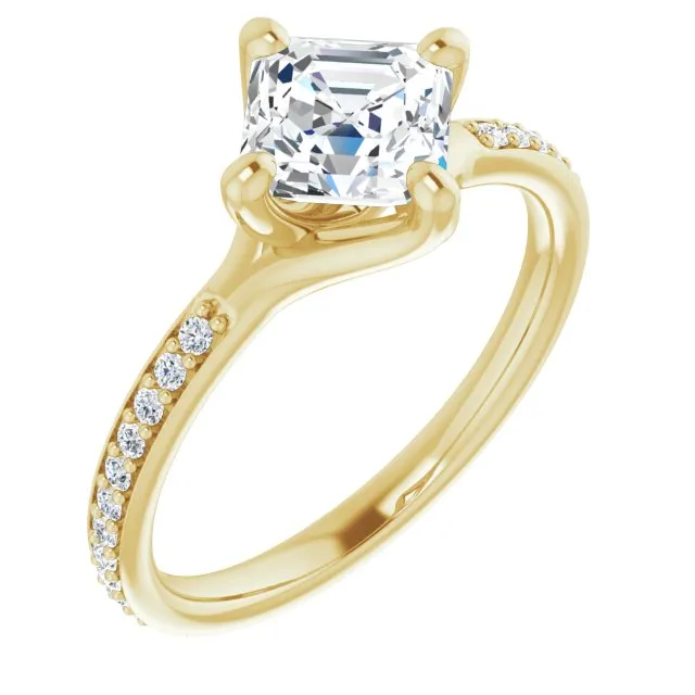 Cubic Zirconia Engagement Ring- The Ashanti (Customizable Asscher Cut Design featuring Thin Band and Shared-Prong Round Accents)