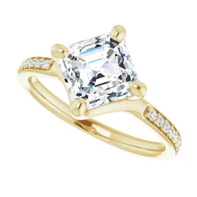 Cubic Zirconia Engagement Ring- The Ashanti (Customizable Asscher Cut Design featuring Thin Band and Shared-Prong Round Accents)