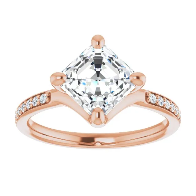 Cubic Zirconia Engagement Ring- The Ashanti (Customizable Asscher Cut Design featuring Thin Band and Shared-Prong Round Accents)