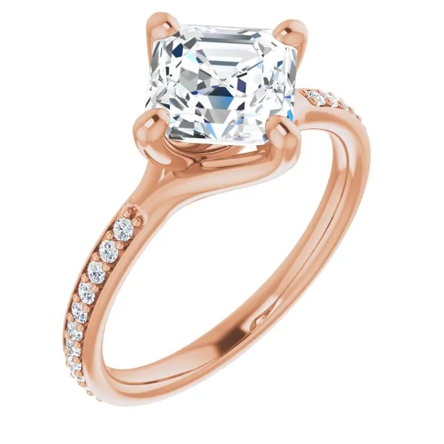 Cubic Zirconia Engagement Ring- The Ashanti (Customizable Asscher Cut Design featuring Thin Band and Shared-Prong Round Accents)