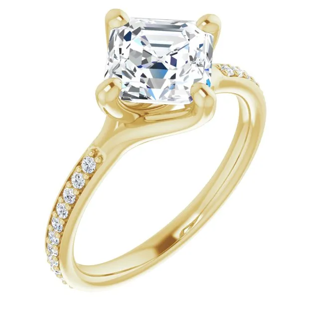 Cubic Zirconia Engagement Ring- The Ashanti (Customizable Asscher Cut Design featuring Thin Band and Shared-Prong Round Accents)