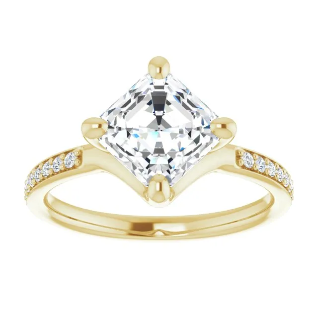 Cubic Zirconia Engagement Ring- The Ashanti (Customizable Asscher Cut Design featuring Thin Band and Shared-Prong Round Accents)