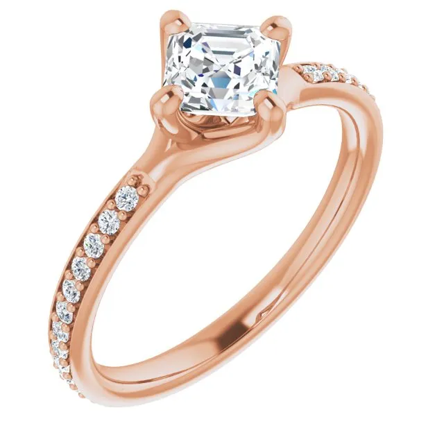 Cubic Zirconia Engagement Ring- The Ashanti (Customizable Asscher Cut Design featuring Thin Band and Shared-Prong Round Accents)