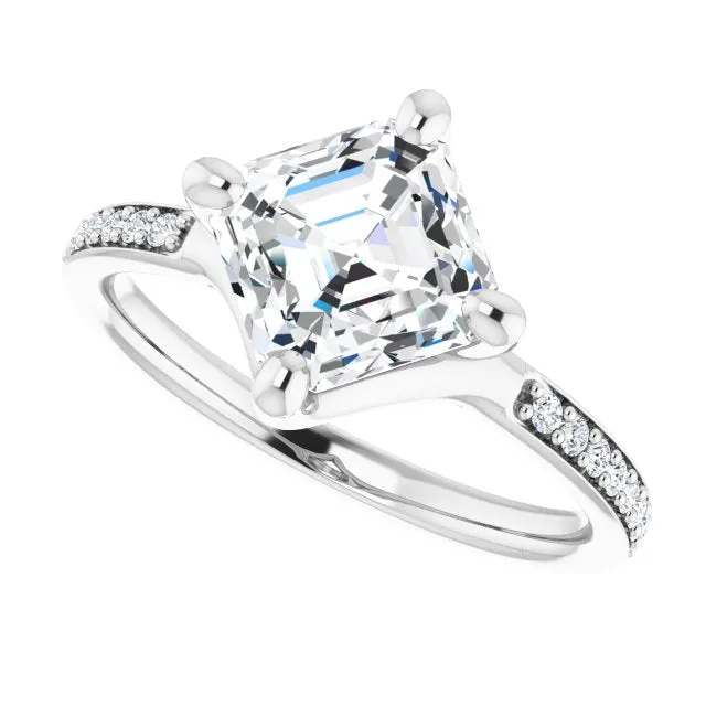 Cubic Zirconia Engagement Ring- The Ashanti (Customizable Asscher Cut Design featuring Thin Band and Shared-Prong Round Accents)