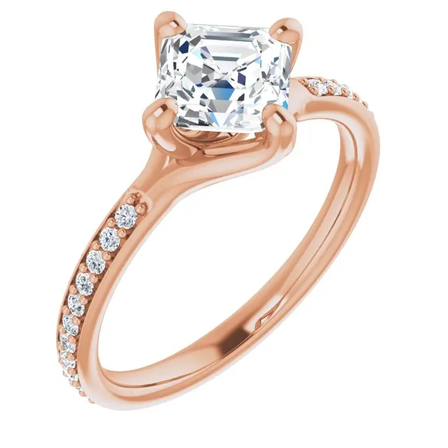 Cubic Zirconia Engagement Ring- The Ashanti (Customizable Asscher Cut Design featuring Thin Band and Shared-Prong Round Accents)