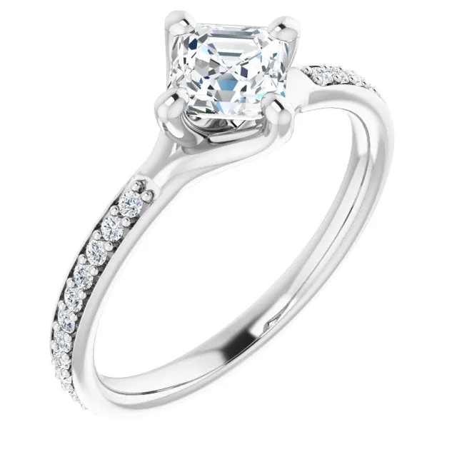 Cubic Zirconia Engagement Ring- The Ashanti (Customizable Asscher Cut Design featuring Thin Band and Shared-Prong Round Accents)