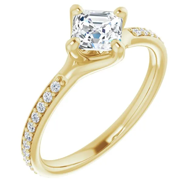 Cubic Zirconia Engagement Ring- The Ashanti (Customizable Asscher Cut Design featuring Thin Band and Shared-Prong Round Accents)