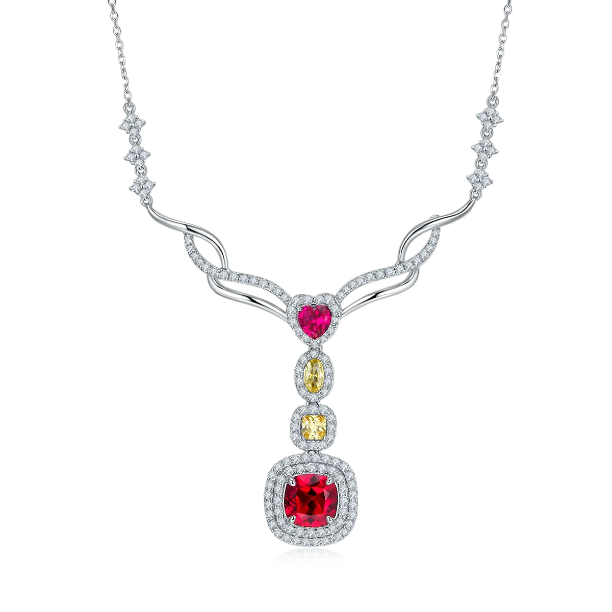 Cushion Cut 2.96 Carat Lab Created Gemstone Pendant Necklace in S925 Silver with Platinum Plating