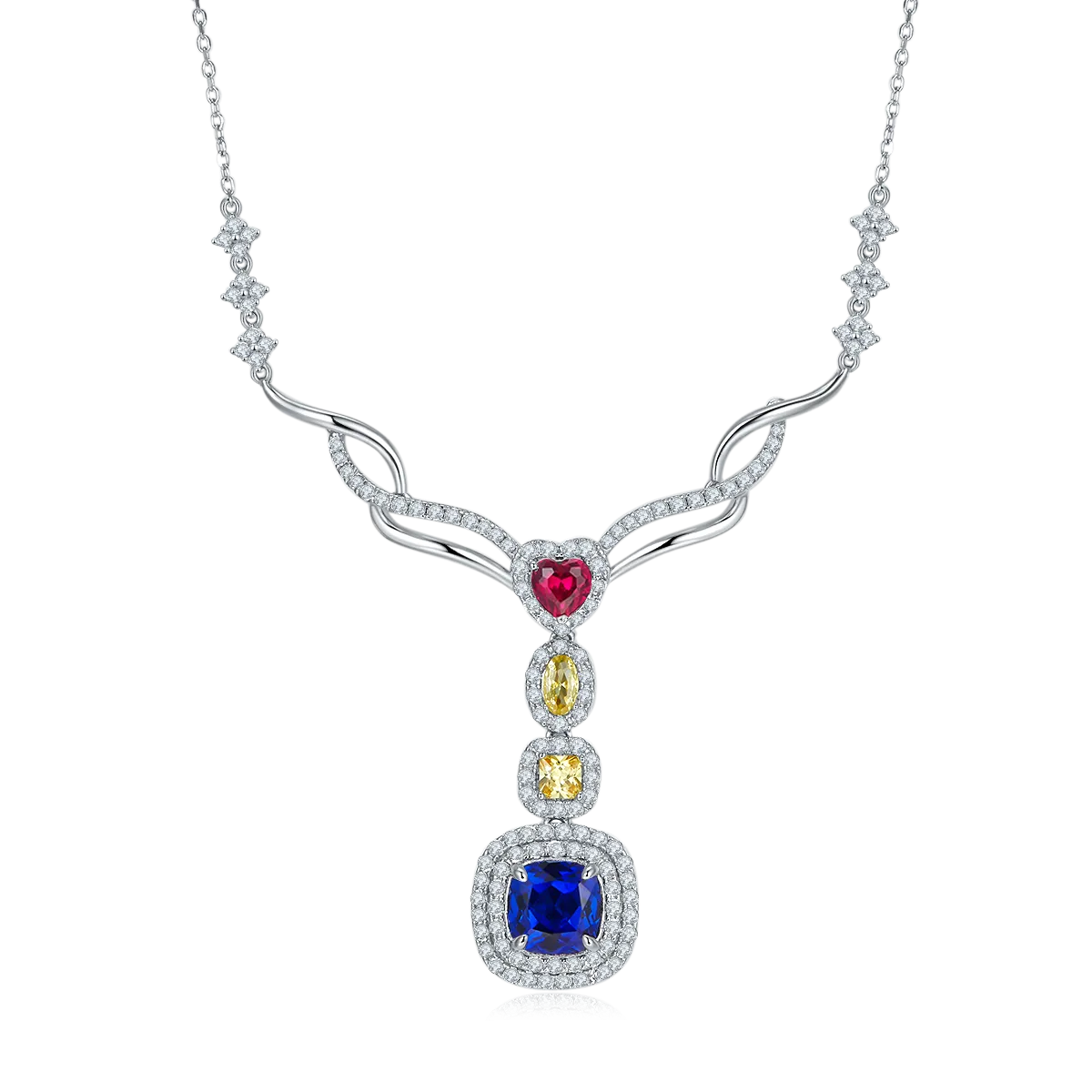 Cushion Cut 2.96 Carat Lab Created Gemstone Pendant Necklace in S925 Silver with Platinum Plating