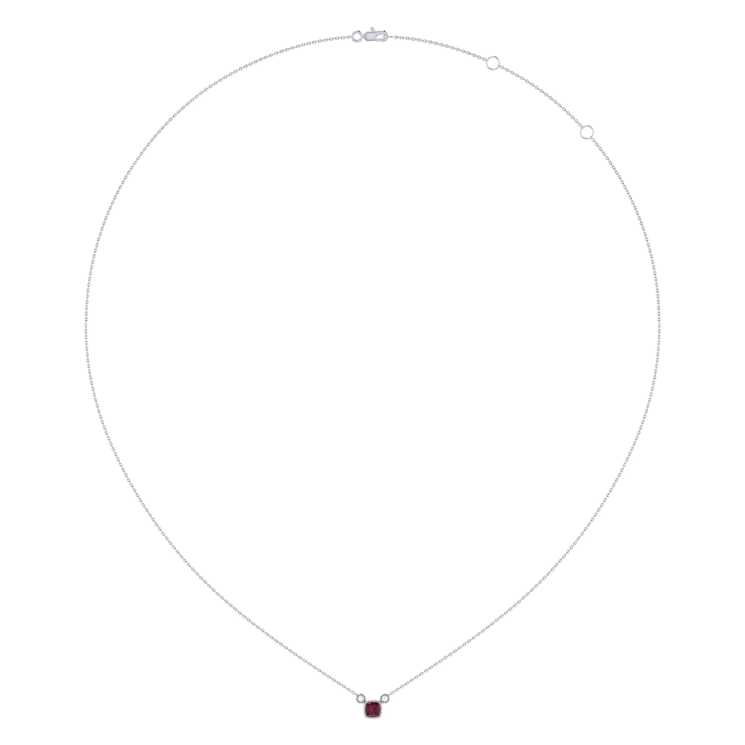 Cushion Cut Ruby & Diamond Pendant Necklace in 14K White Gold - Exquisite July Birthstone Jewelry