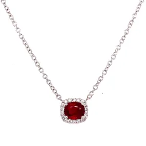 Cushion Cut Ruby Necklace with Diamond Halo