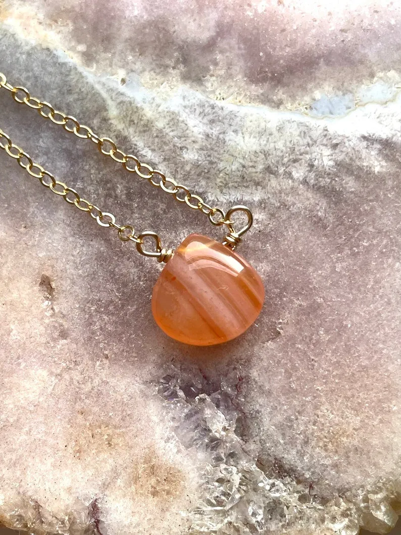 Dainty Carnelian Gemstone Necklace - Sacral Chakra Pendant Necklace - Orange Stone Necklace - Healing Necklace - Gift For Women