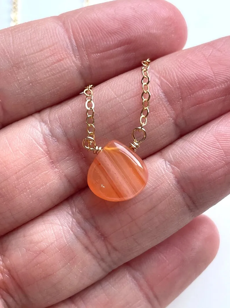 Dainty Carnelian Gemstone Necklace - Sacral Chakra Pendant Necklace - Orange Stone Necklace - Healing Necklace - Gift For Women