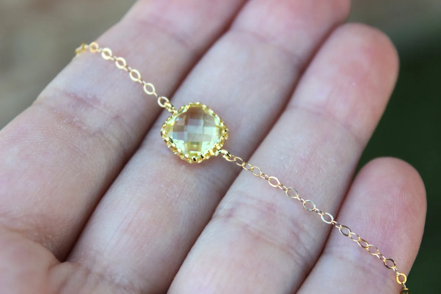 Dainty Citrine Yellow Necklace Gold Filled Chain - Yellow Bridesmaid Necklace - Citrine Charm Wedding Jewelry - Christmas Gift under 25