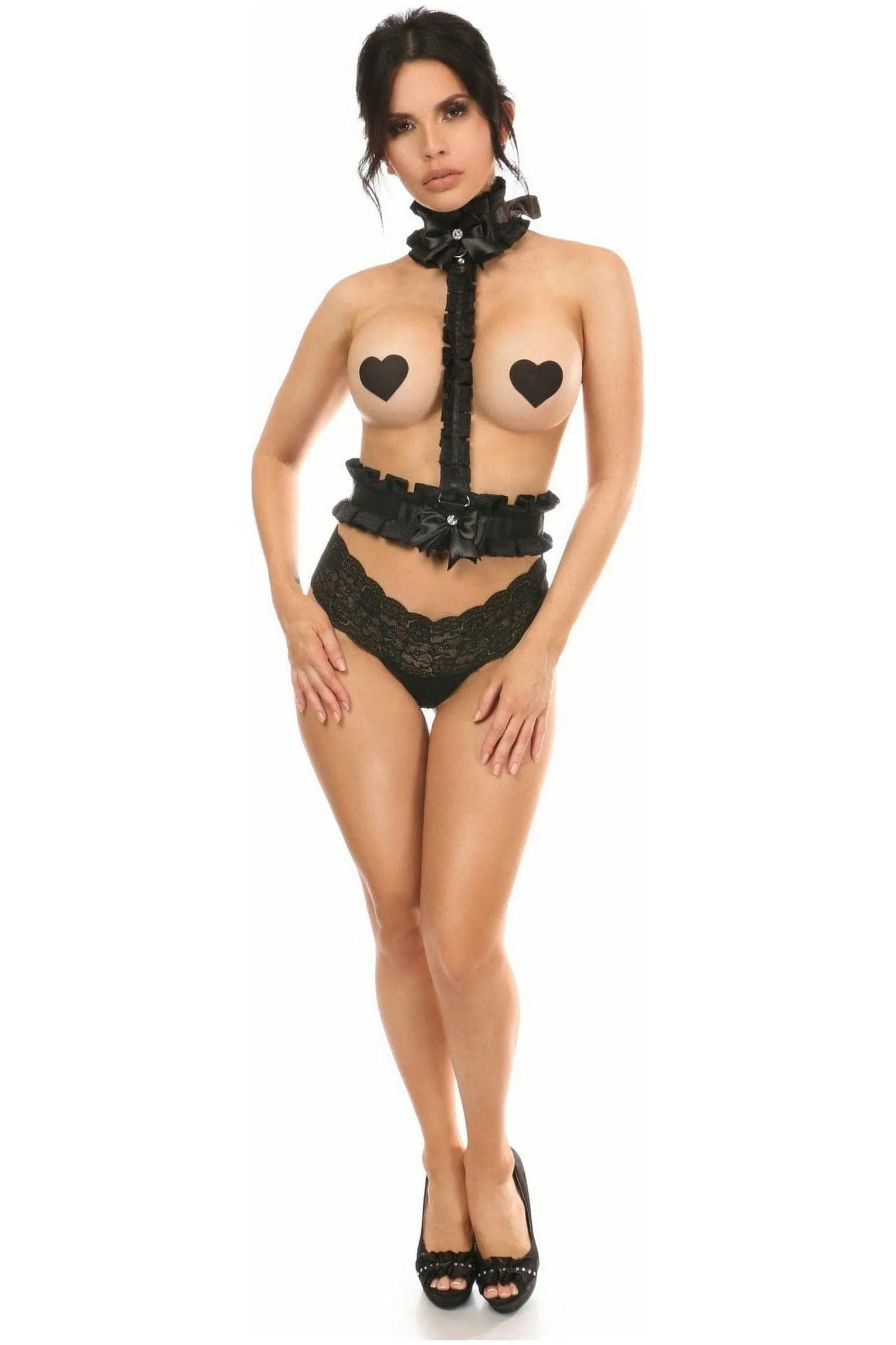 Daisy Corsets Kitten Collection Black/Black Lace Single Strap Body Harness