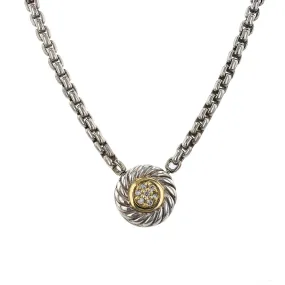 David Yurman Silver and 18K Gold Diamond Pendant Necklace