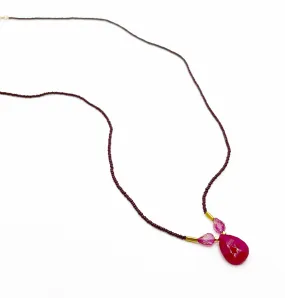 Debbie Fisher | Seed Beads w/ Pink Topaz and Ruby Drop Necklace