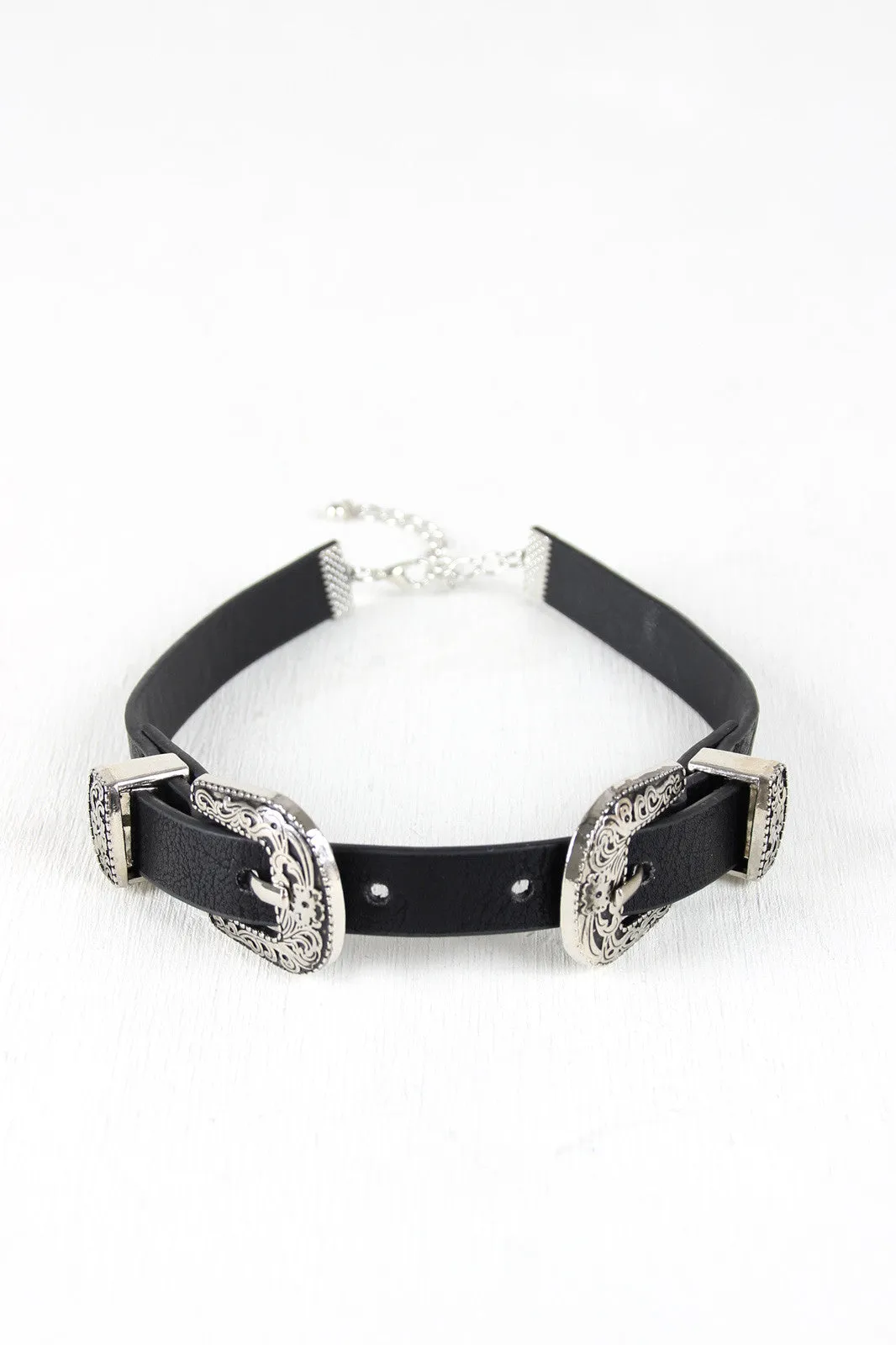 Double Buckle Vegan Leather Choker