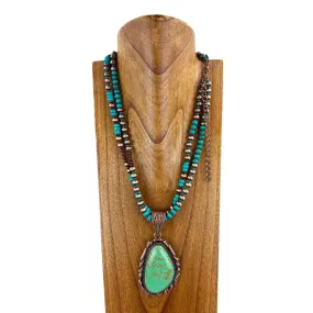 Double Layer Cooper Color Navajo Pearl Necklace (24") with Pear Shape Stone Pendant