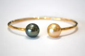 DSL 18k Yellow Gold Tahitian & Gold Pearl Bangle