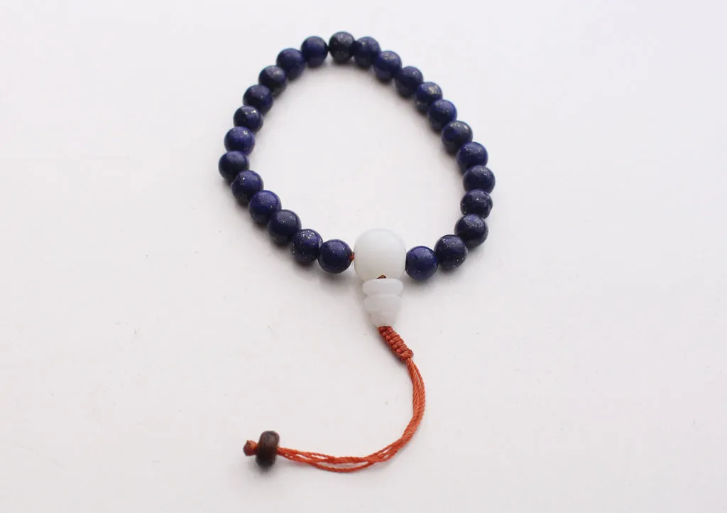 Elegant Lapis Lazuli Wrist Band Unisex Bracelet with White Guru Bead