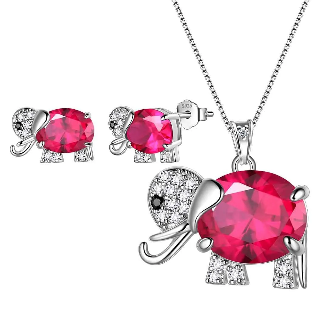 Elephant Birthstone July Ruby Jewelry Set 3PCS Women Girls Birthday Gift