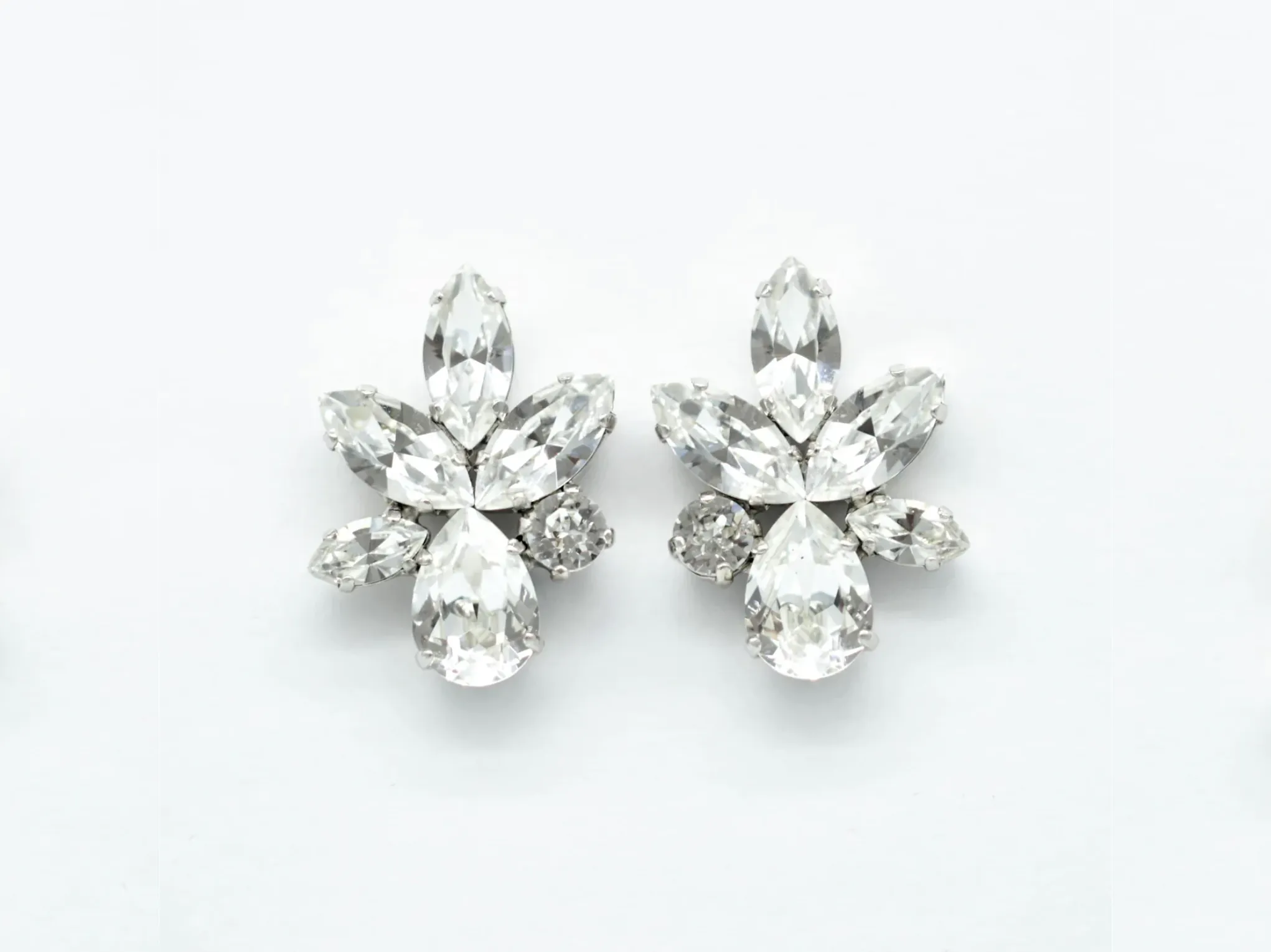 Elina -  Silver Statement Swarovski Cluster Bridal Earrings