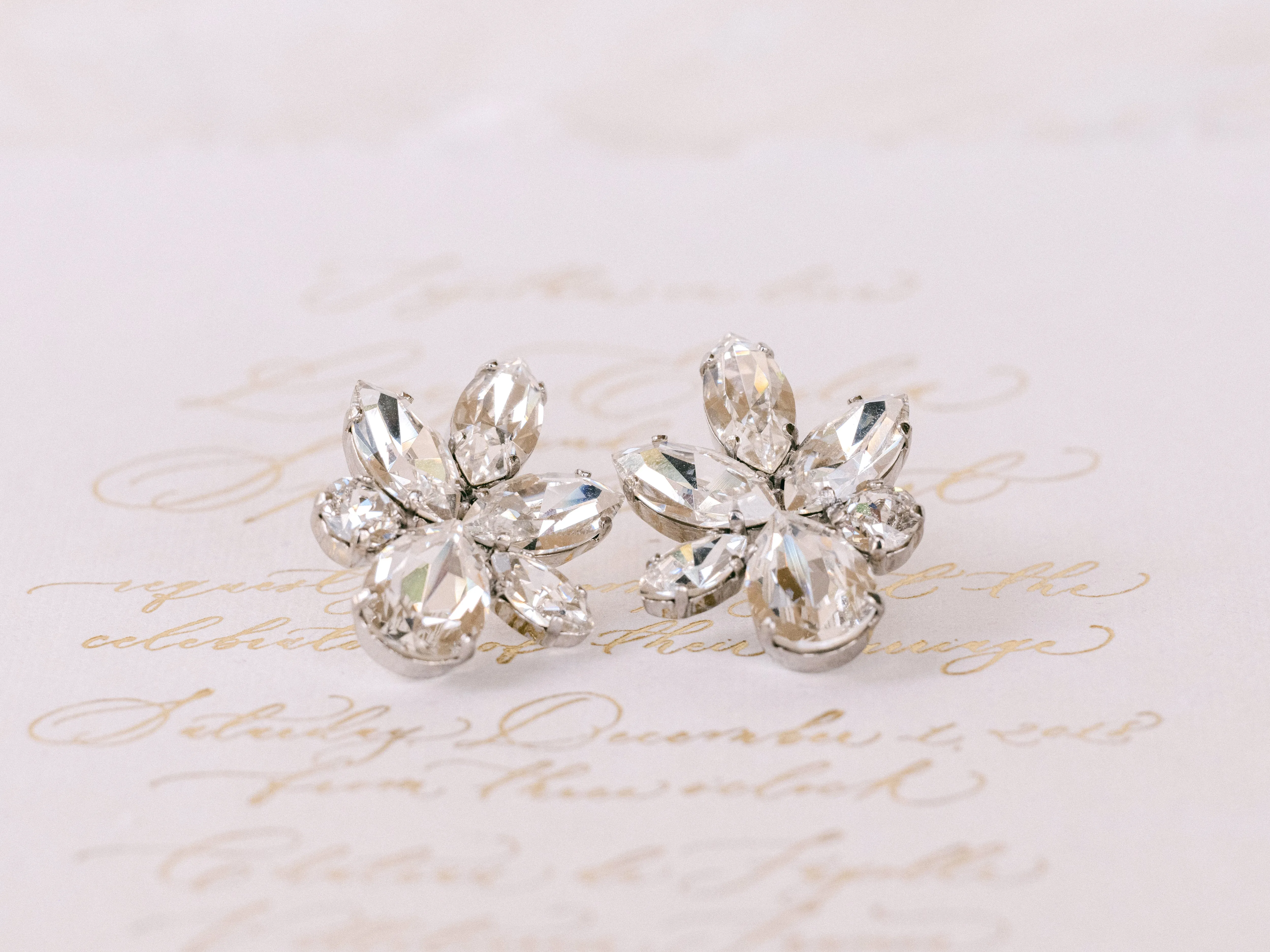 Elina -  Silver Statement Swarovski Cluster Bridal Earrings