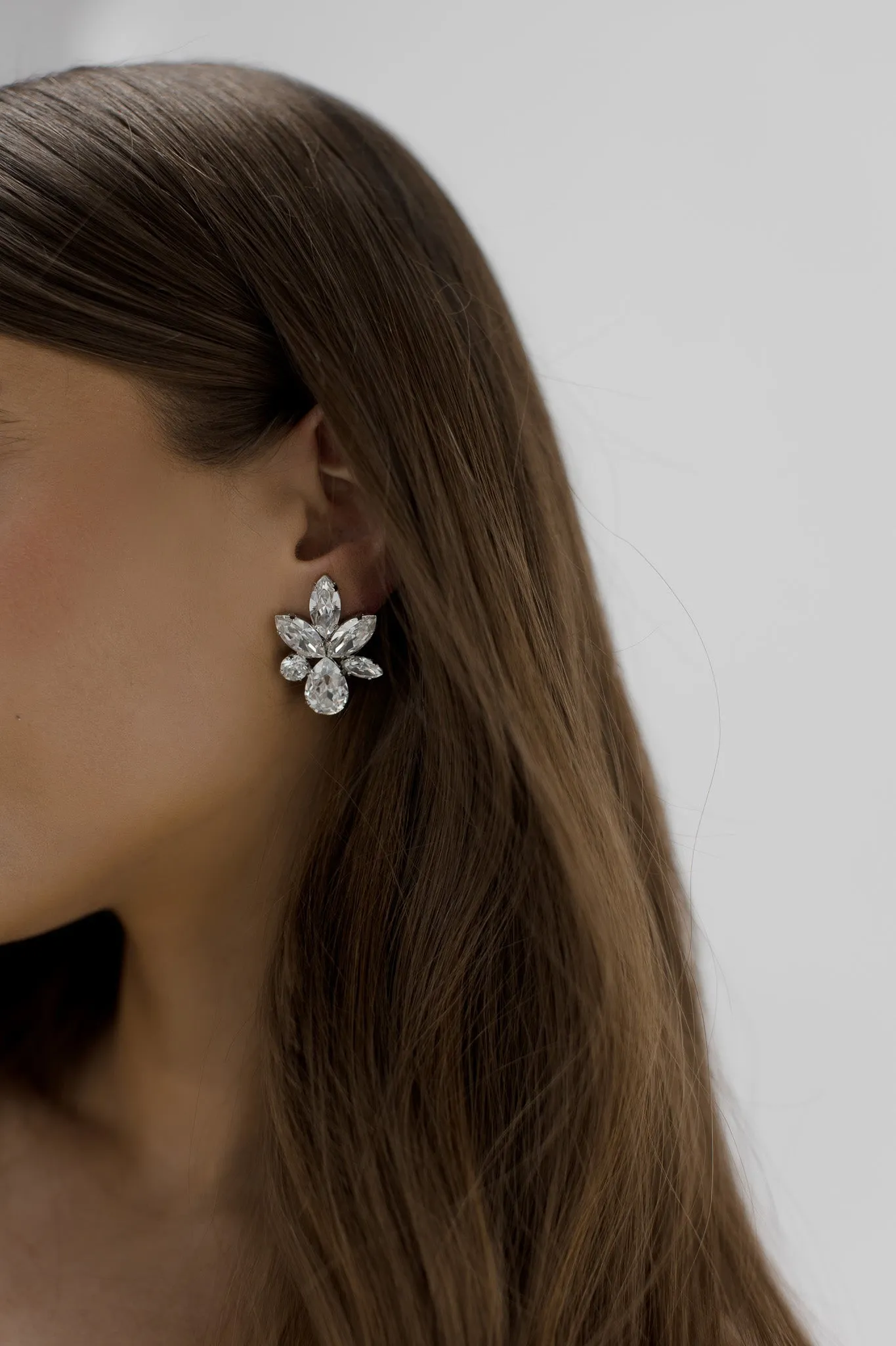 Elina -  Silver Statement Swarovski Cluster Bridal Earrings