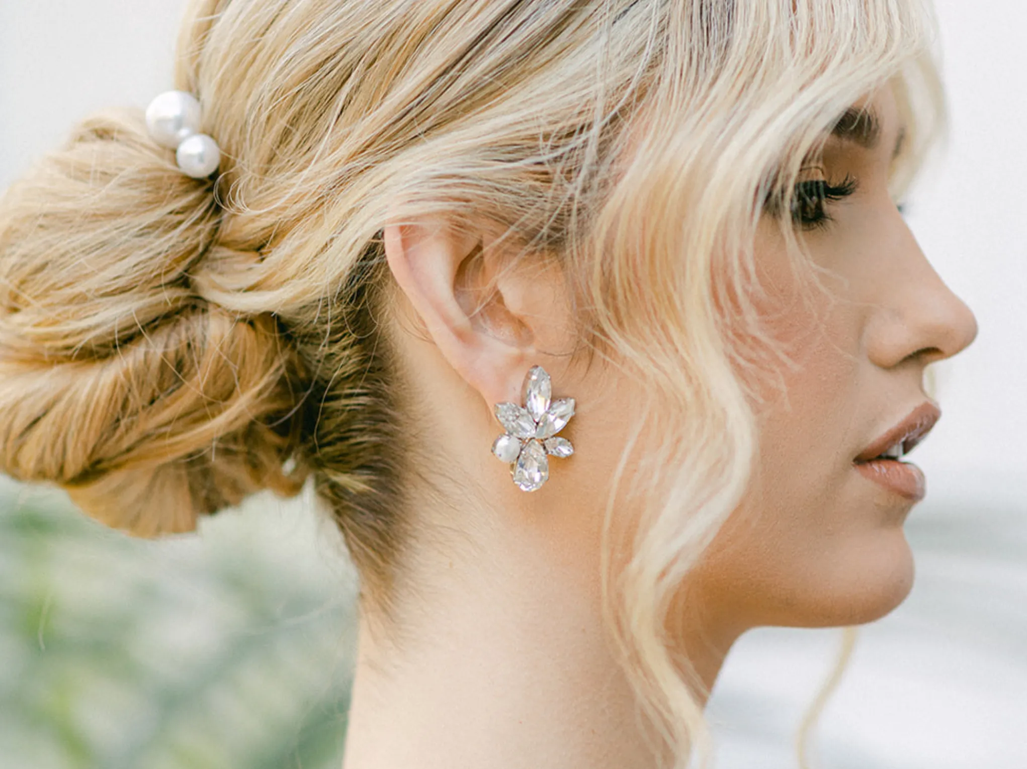 Elina -  Silver Statement Swarovski Cluster Bridal Earrings