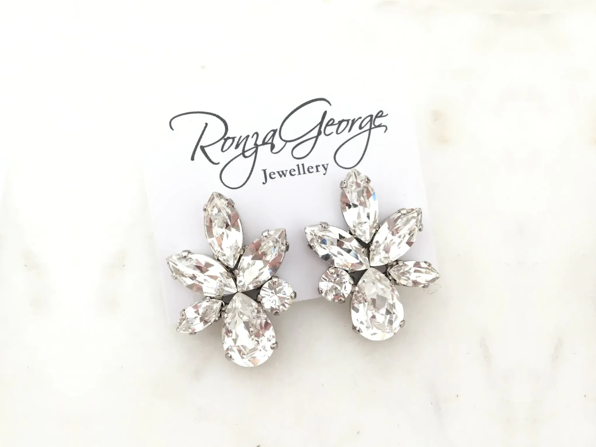 Elina -  Silver Statement Swarovski Cluster Bridal Earrings