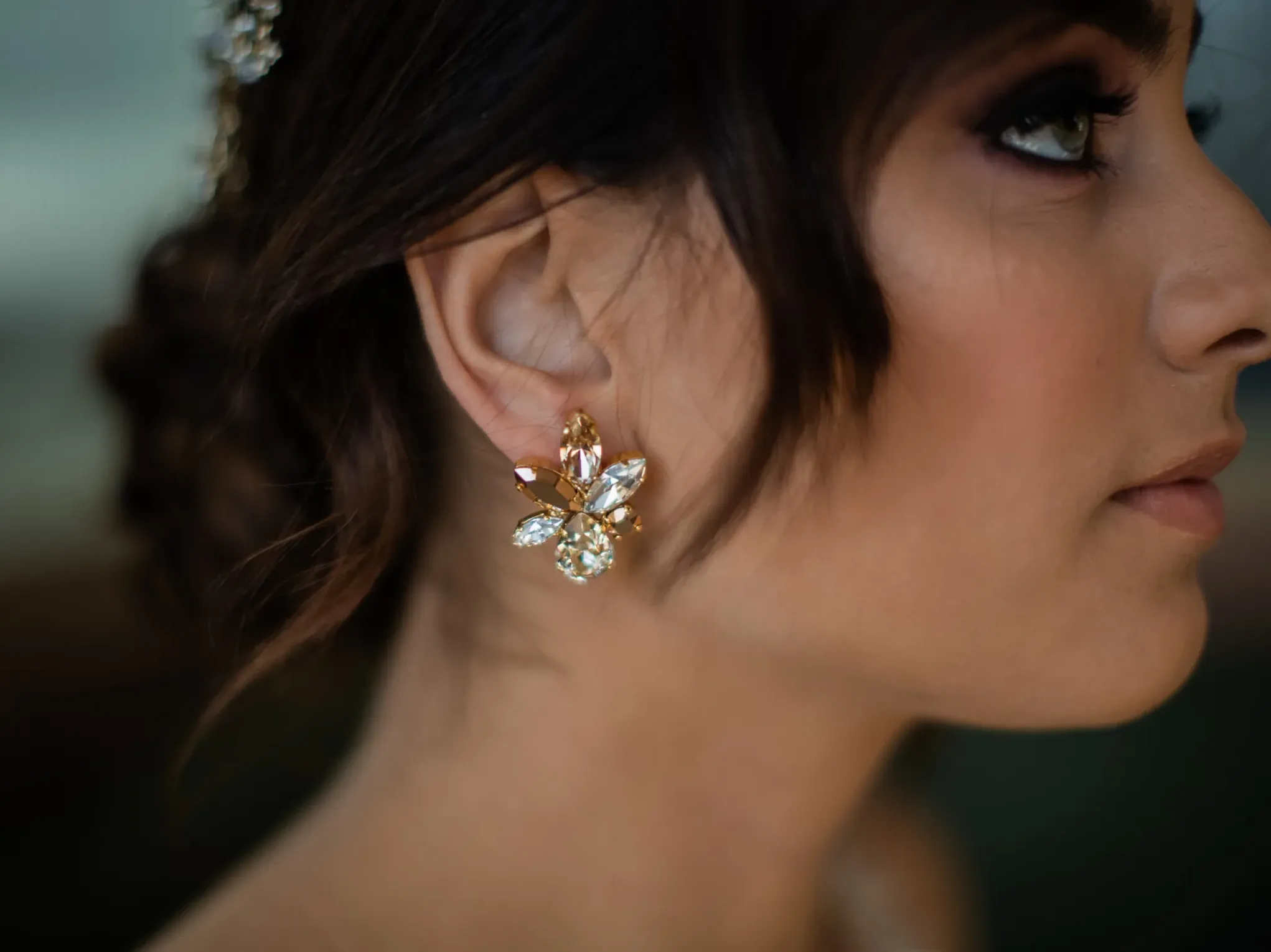 Elina -  Silver Statement Swarovski Cluster Bridal Earrings