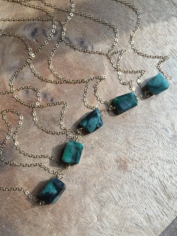 Emerald Pendant Necklace on 14k Gold Filled or Sterling Silver Chain