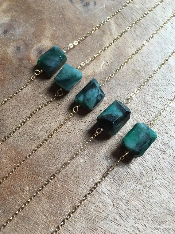 Emerald Pendant Necklace on 14k Gold Filled or Sterling Silver Chain