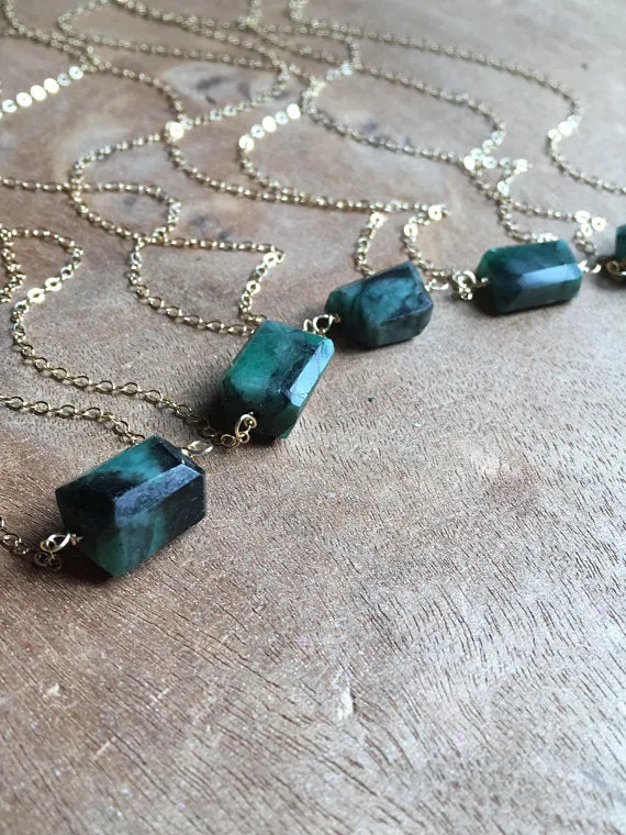 Emerald Pendant Necklace on 14k Gold Filled or Sterling Silver Chain