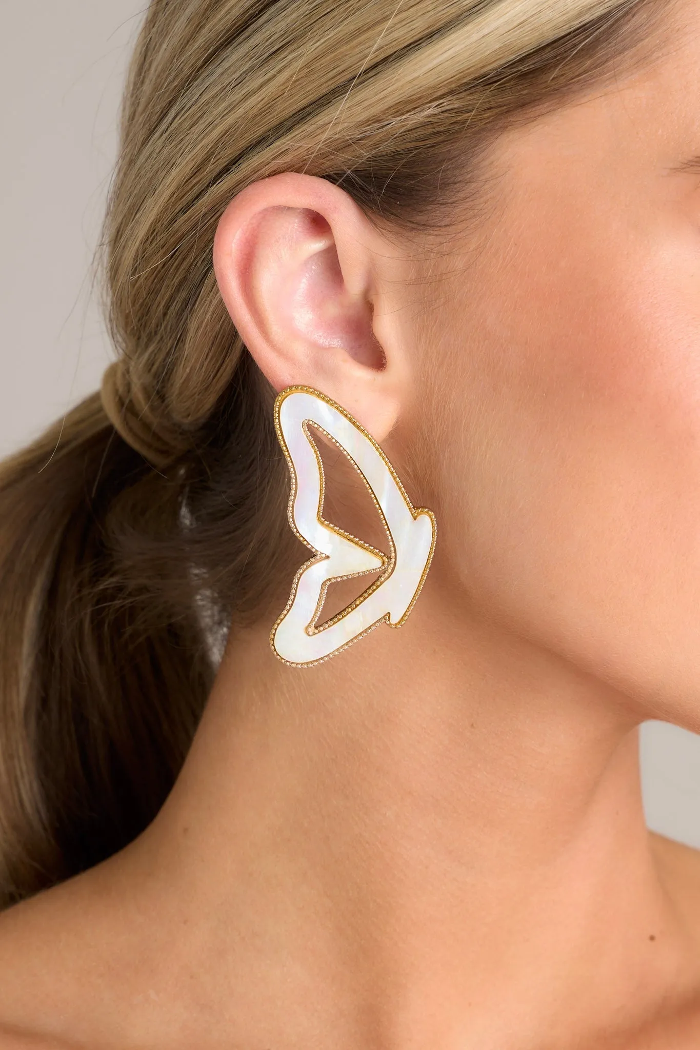 Enchanted Flutter Iridescent White Butterfly Earrings